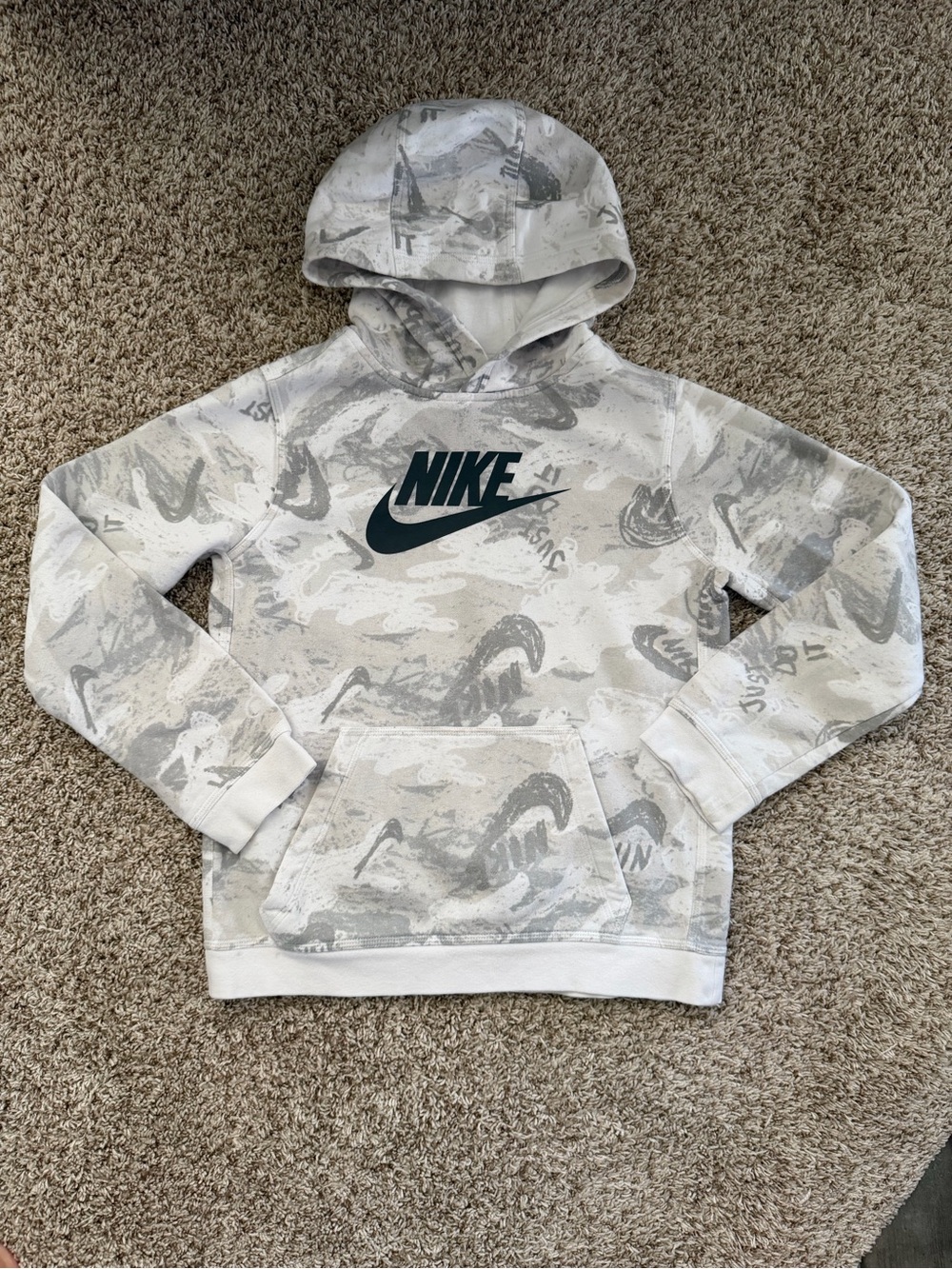 Nike White & Gray Camo Pullover Hoodie with Dark Logo